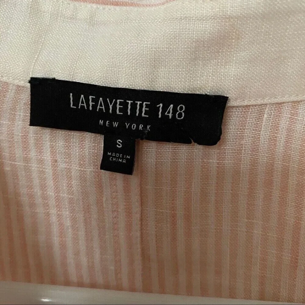 Lafayette 148 New York Size Small pink pinstripe linen‎ top collared button up - Picture 10 of 11